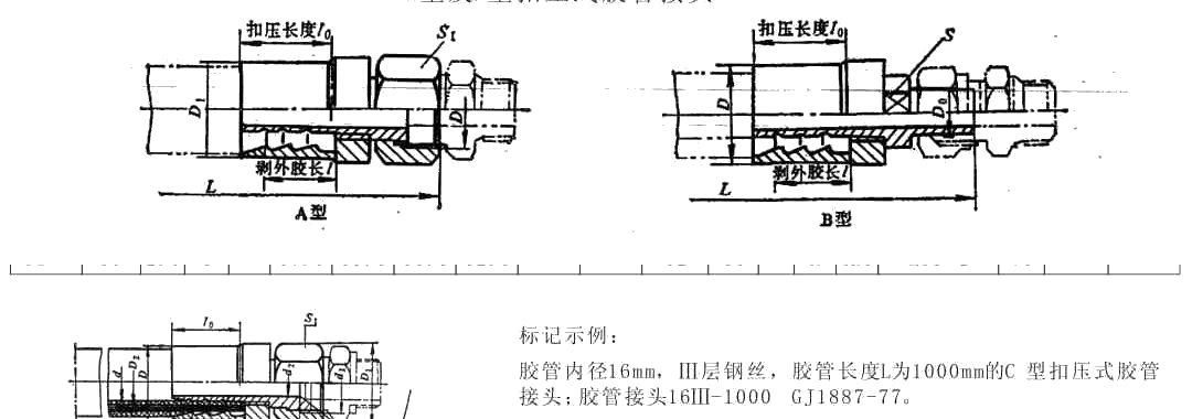 扣压式胶管接头 外形尺寸图纸